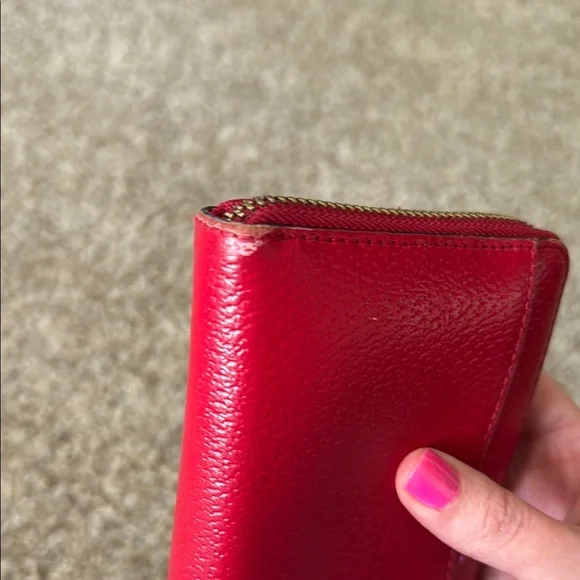 Kate Spade Neda Wellesley Continental Leather Bright Apple Red Zip Around Wallet - Picture 5 of 13